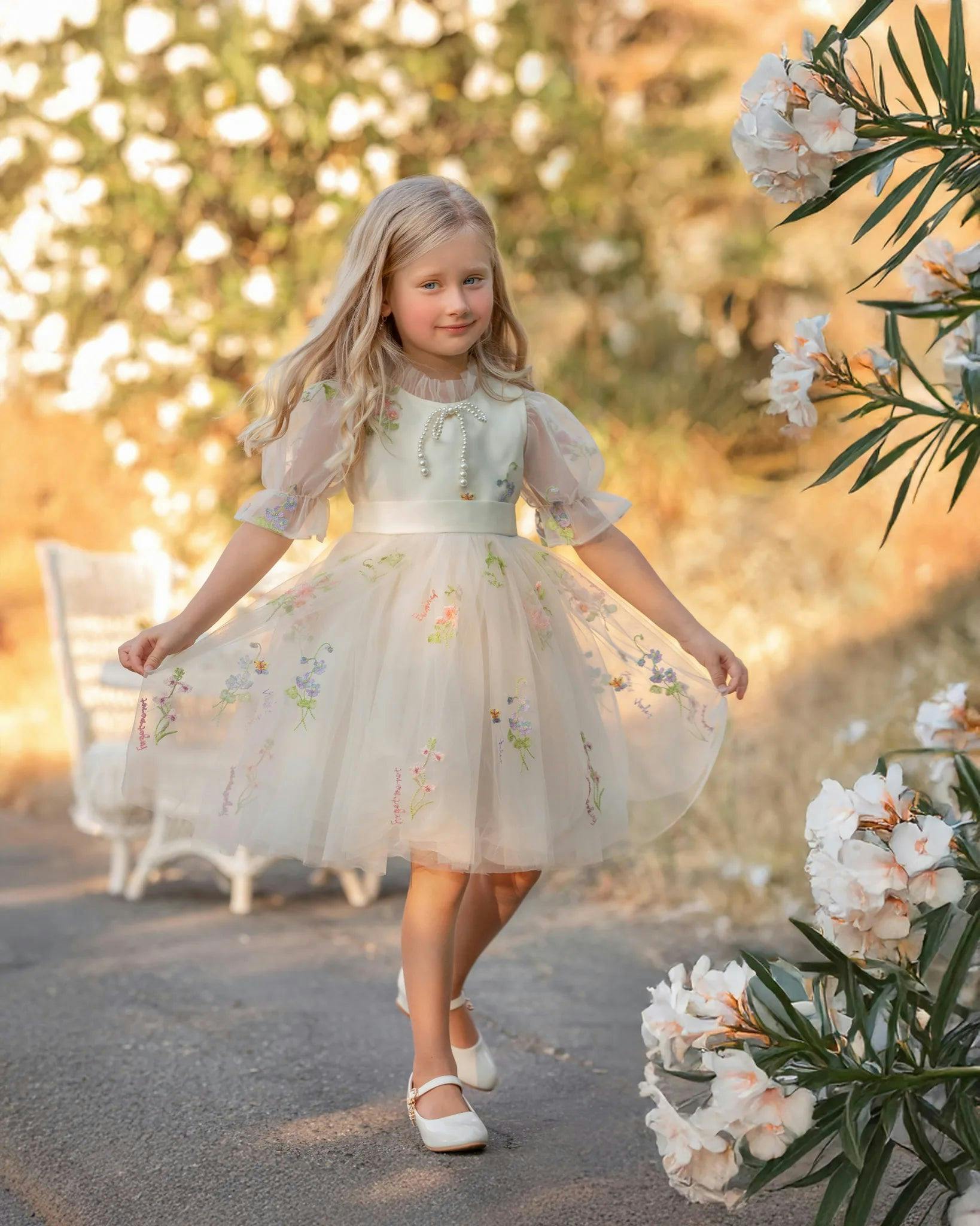 Enchanted Bloom Embroidered Tulle Dress for Girls