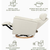 Willa Plus Power Glider Recliner W/ Power Headrest In Ivory Boucle With Light Wood Base
