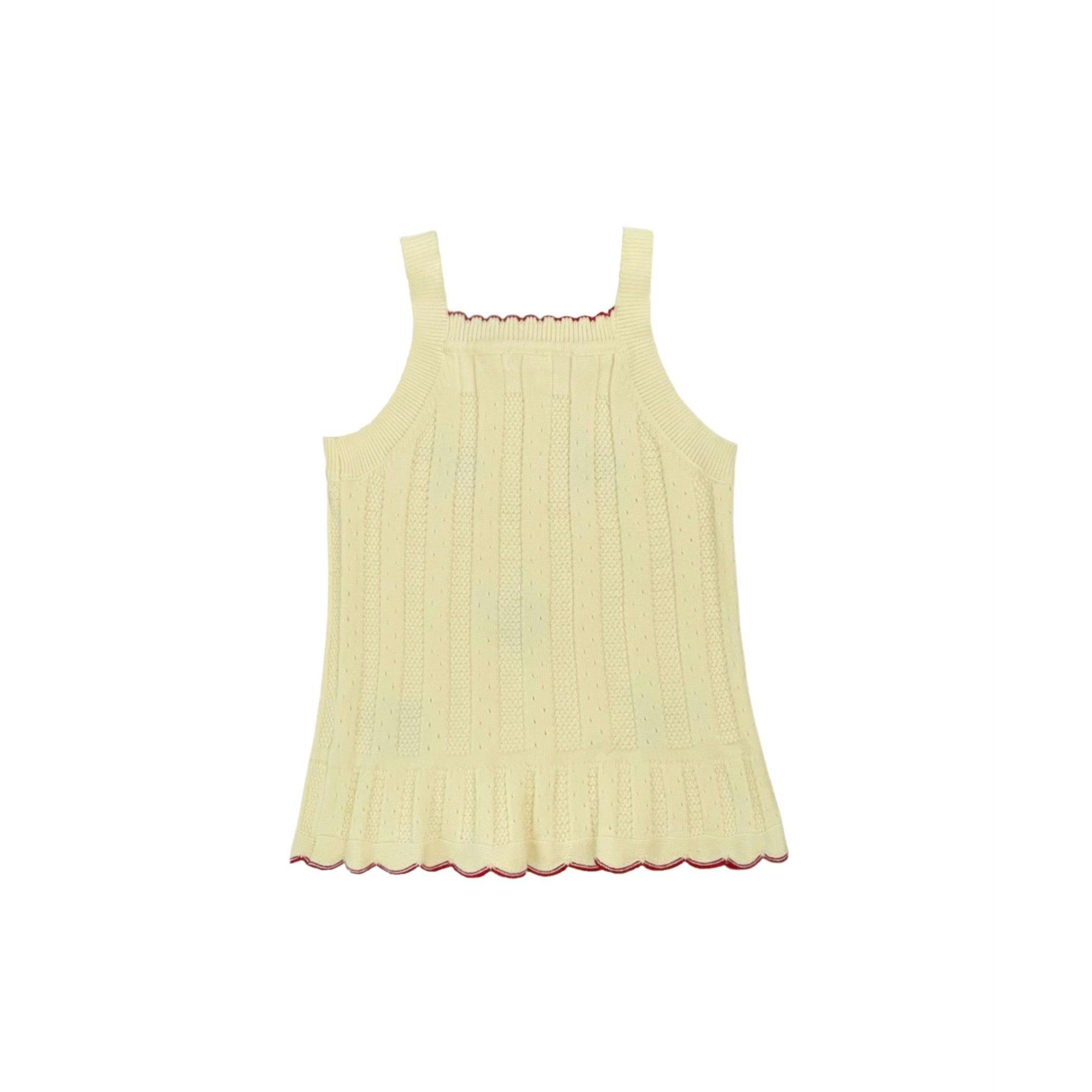 Scalloped Cherry Knit Cotton Dress
