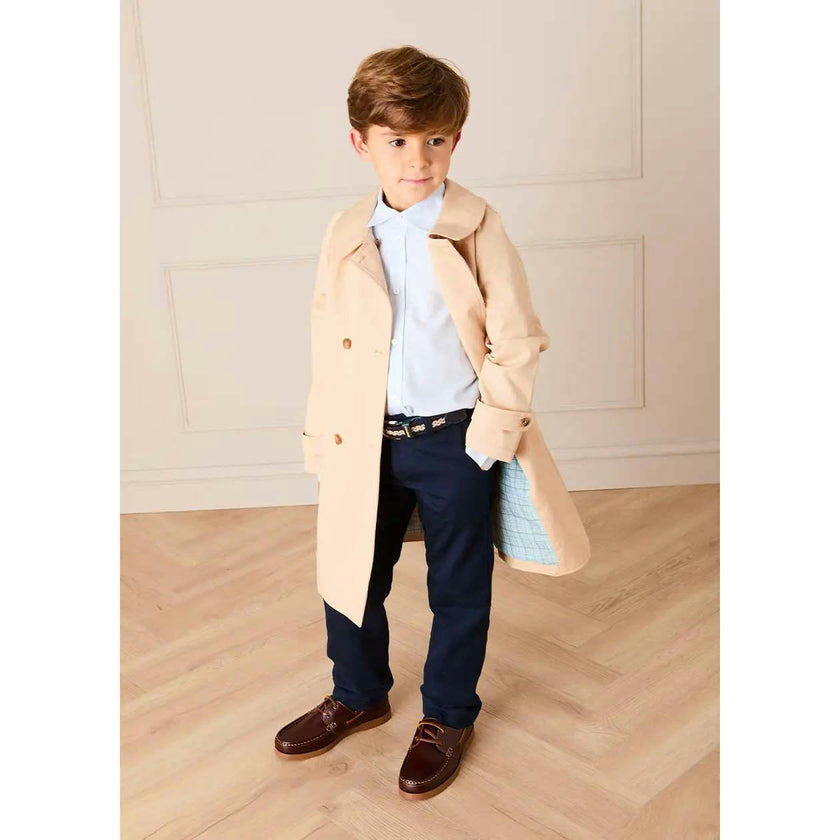 Double Breasted George Check Lined Rain Coat With Detachable Hood in Beige (2-10yrs)