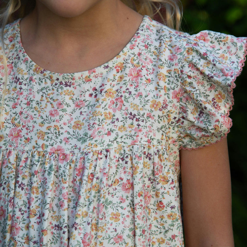 Girls Hannah Dress with Flutter Sleeves | Peach Meadow