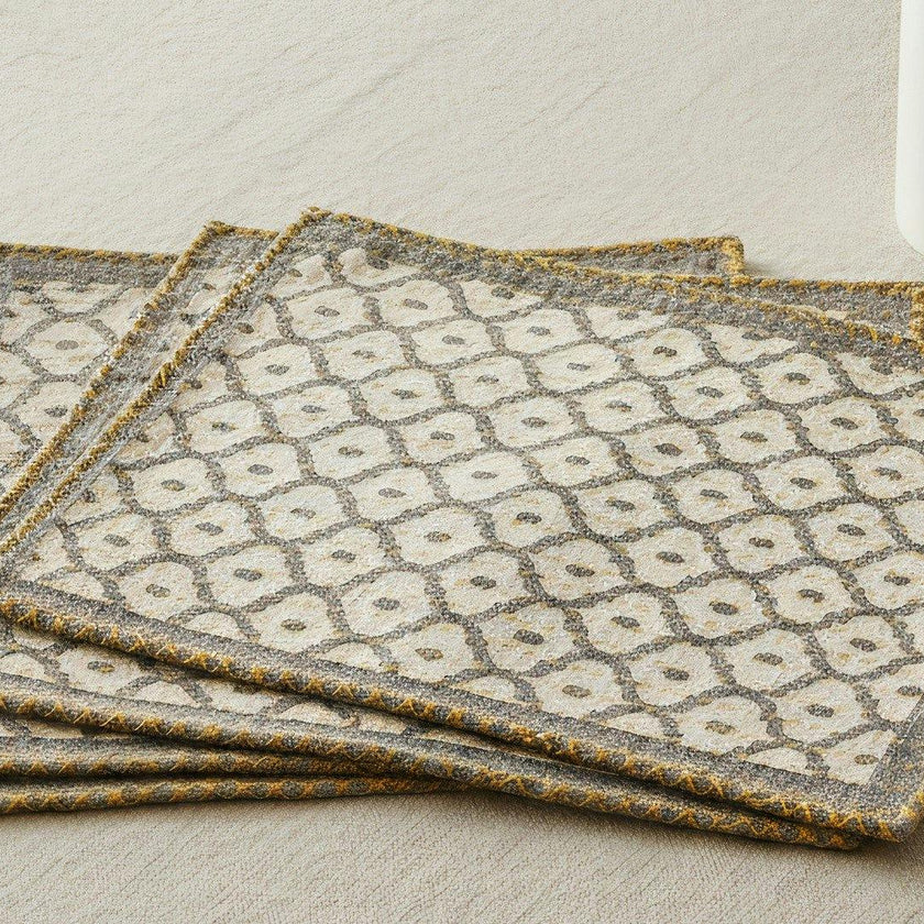 Artisan Hand Loomed Placemat - Gray Yellow Stitching - 14" x 19"- Set of 4 Arcadia Home