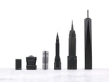 Chess Set Stainless Steel NEW YORK with Wood Map Board