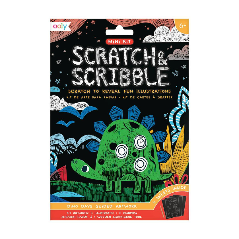 Scratch and Scribble Mini Scratch Art Kit - Dinosaur Days - 6 Cards