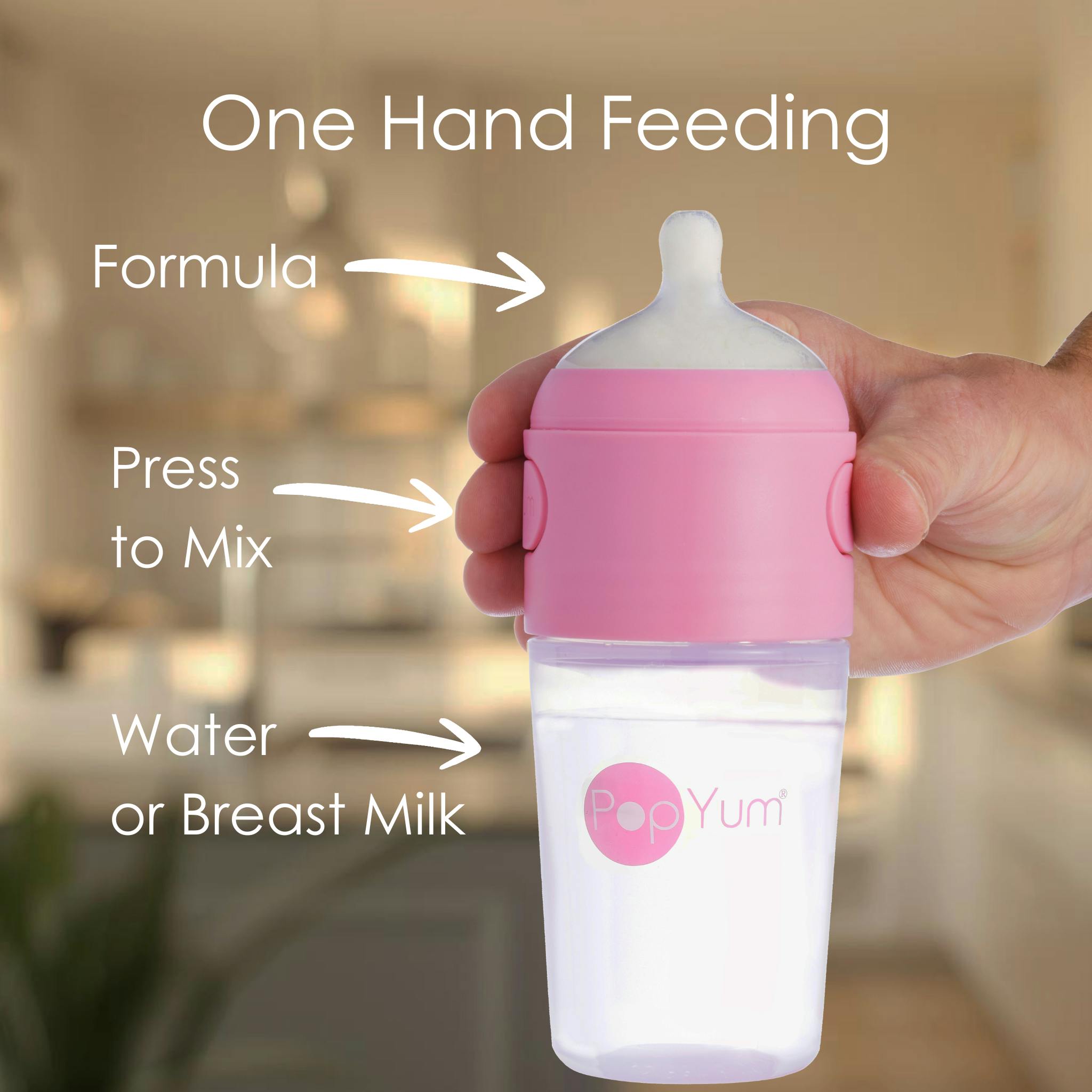 PopYum 9 oz Pink Formula Making Baby Bottle 3-Pack with White Drying Rack Bundle