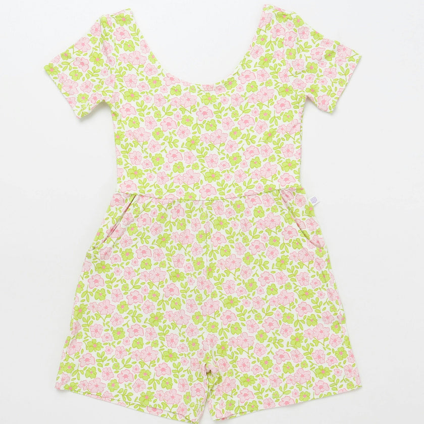 Pink and Green Floral Short Romper
