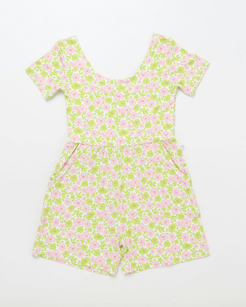 Pink and Green Floral Short Romper (FINAL SALE)