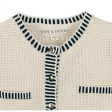 Organic Puff Sleeve Textured Cardigan Sweater, White