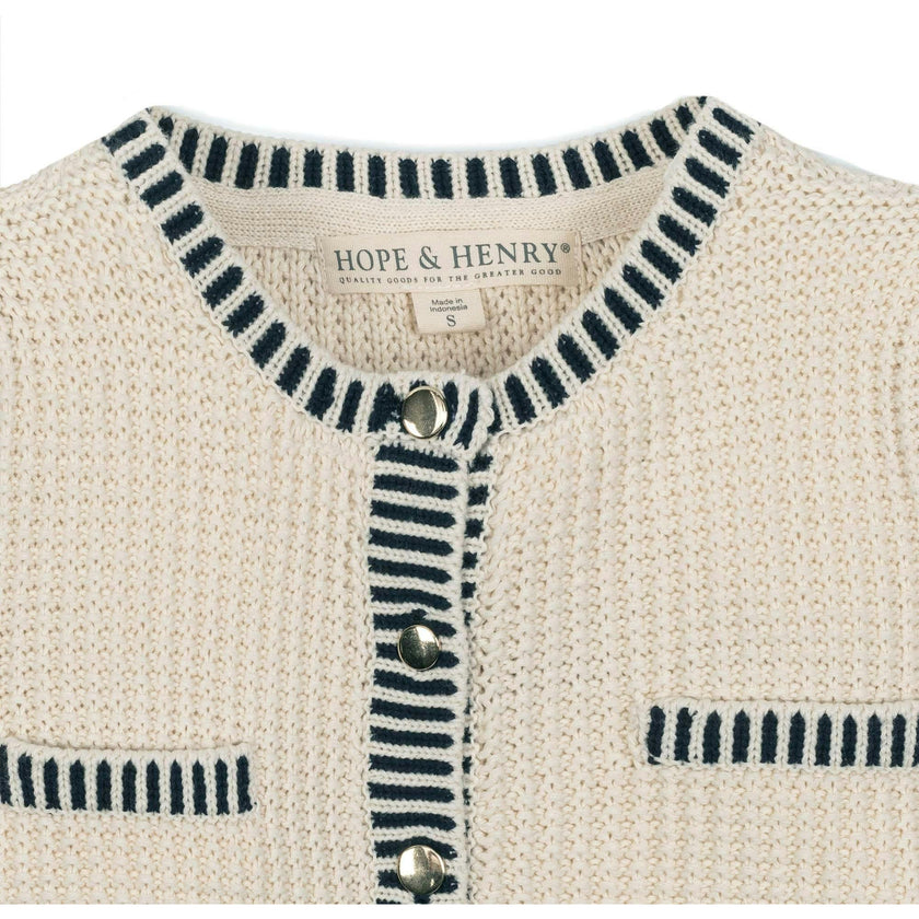 Organic Puff Sleeve Textured Cardigan Sweater, White