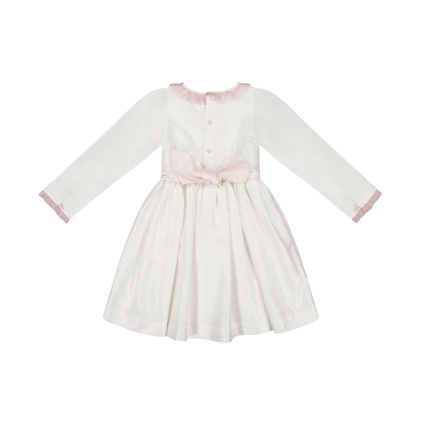 Sofia White Taffeta Long Sleeve Smocked Dress