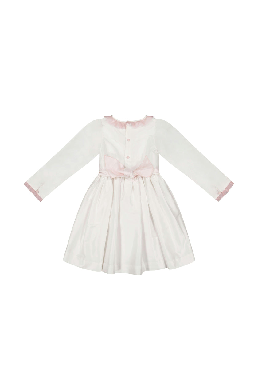 Sofia White Taffeta Long Sleeve Smocked Dress