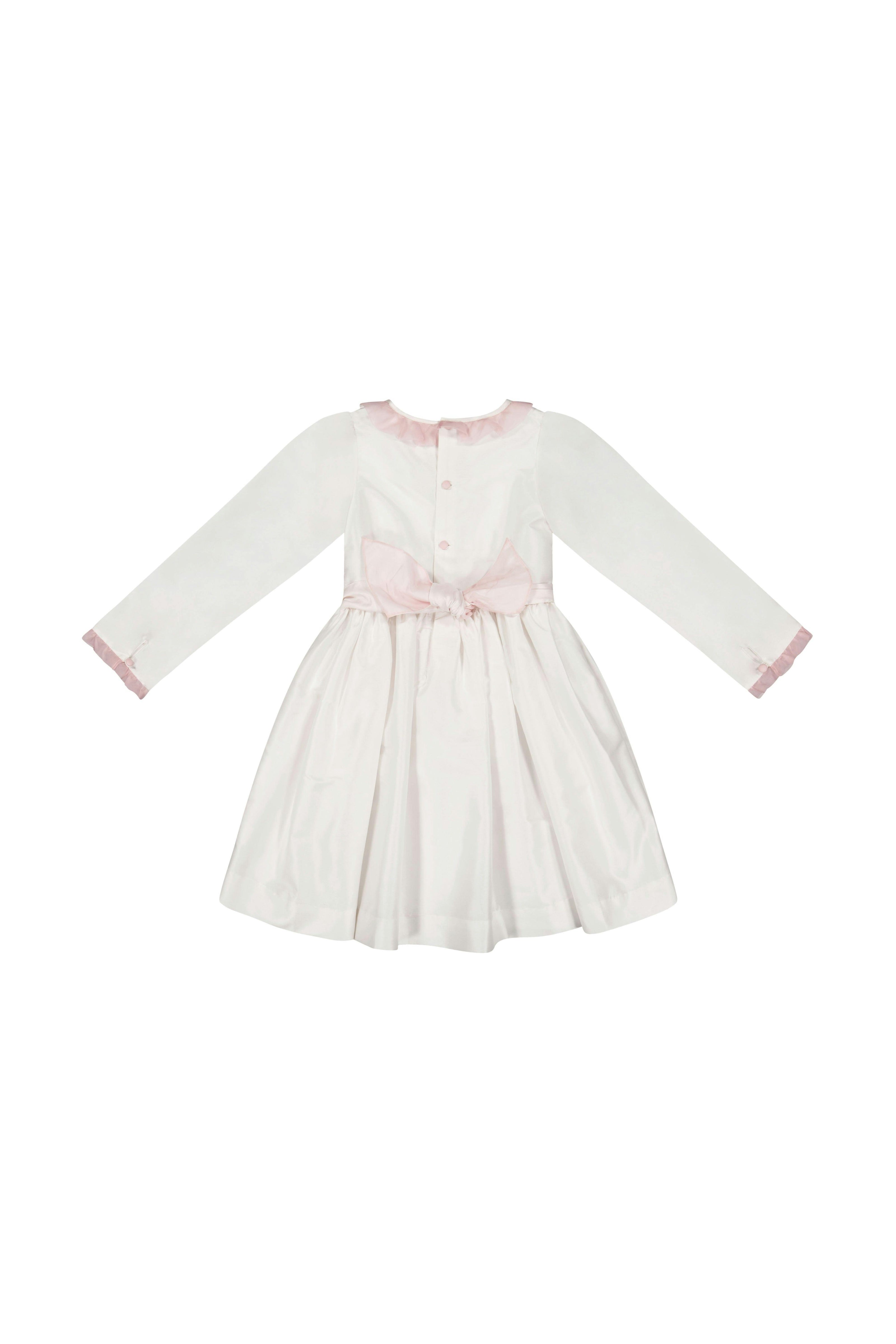 Sofia White Taffeta Long Sleeve Smocked Dress