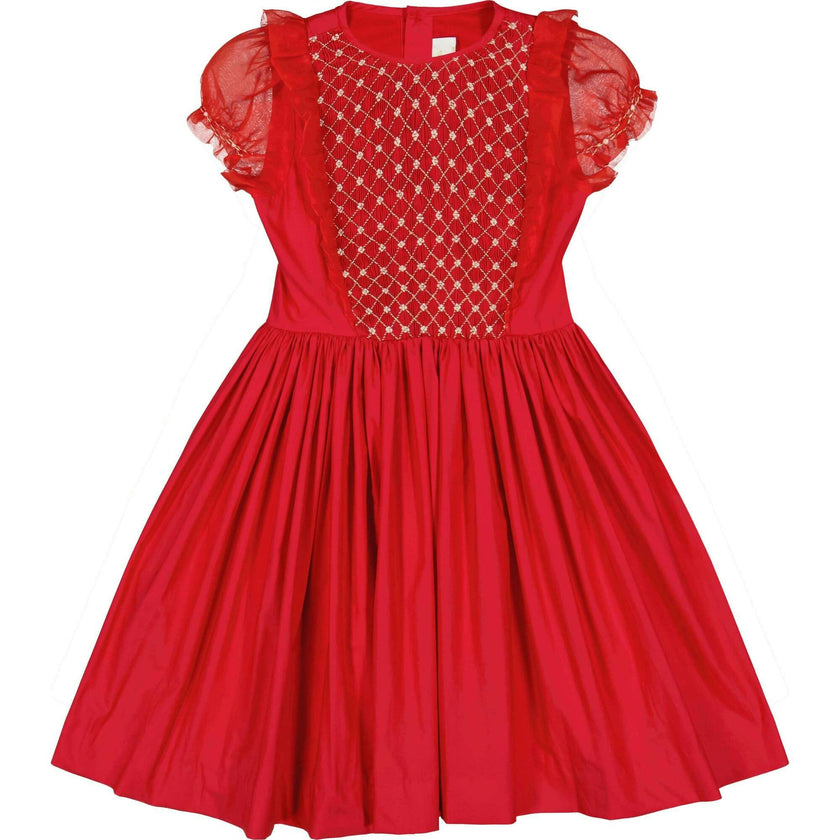 Camelia Red Cotton Smocked Dress