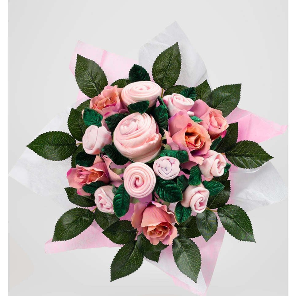 Hand Tied Baby Clothes Bouquet and Personalized