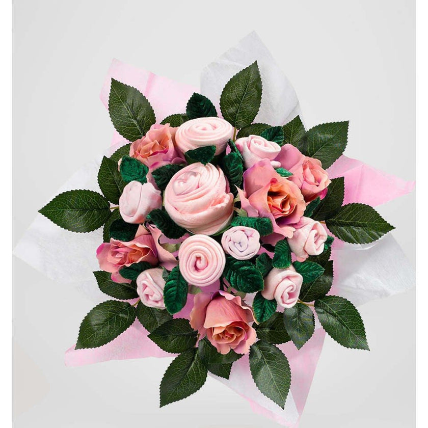Hand Tied Baby Clothes Bouquet and Personalized