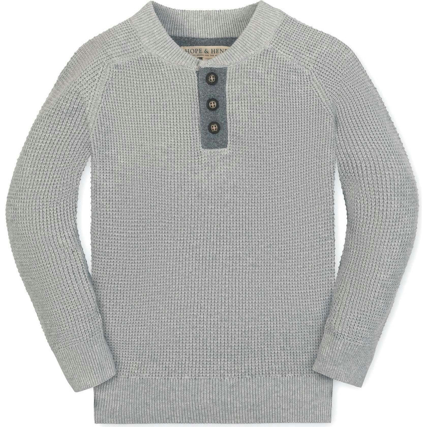 Organic Long Sleeve Henley Pullover Sweater with Elbow Patches