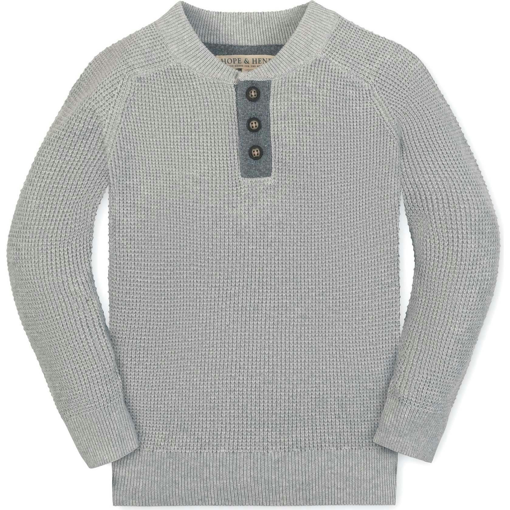 Organic Long Sleeve Henley Pullover Sweater with Elbow Patches