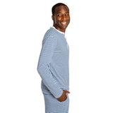 Men's Marina Jersey Long Knit Henley - Navy Stripe Organic Stretch Cotton