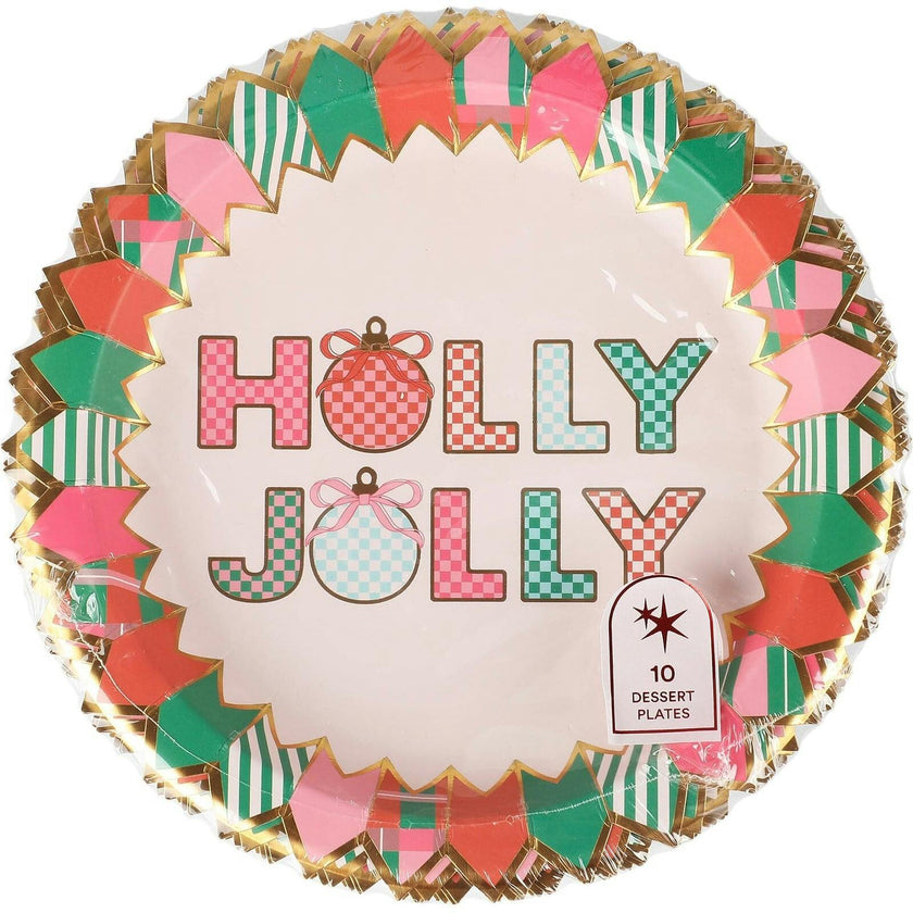 Holly Jolly Christmas Dessert Plates (10 count)