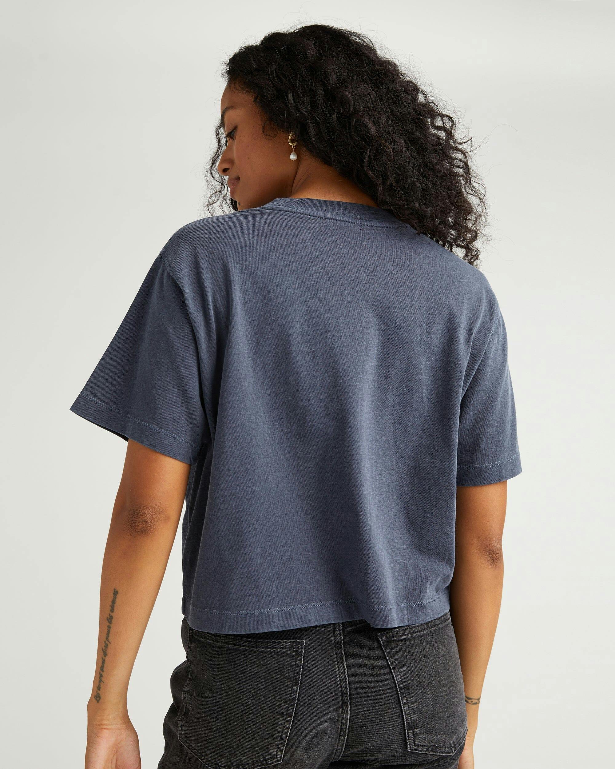 Womens Relaxed Crop Tee - Pigment Dye Jersey - Blue Steel