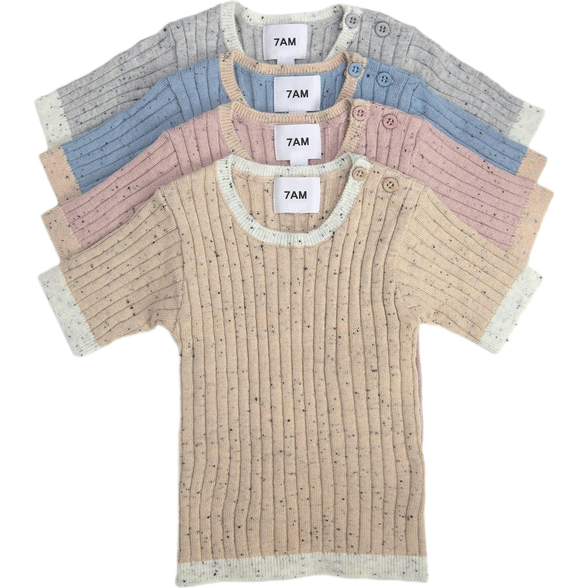 Ribbed Knit Short Sleeve Retro Top