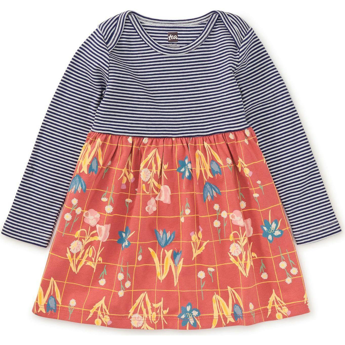 Babys Mix Print 2-Tone Long Sleeve Skirt Dress, Multi