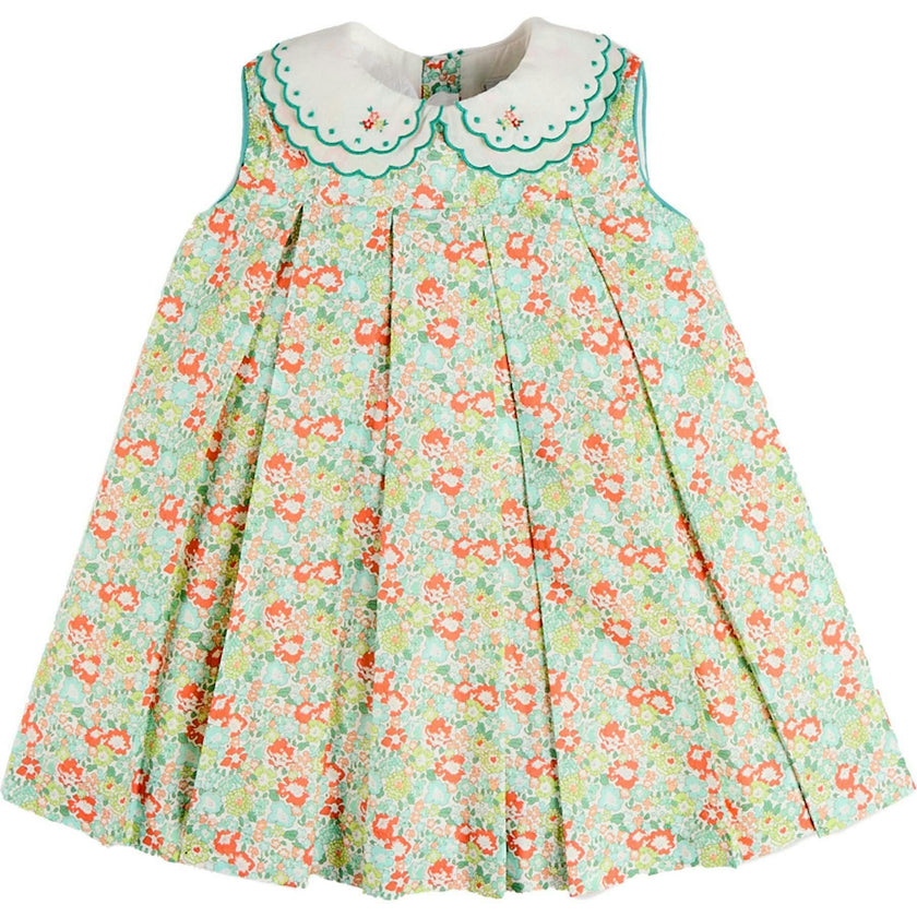 Mabel Floral Layered Scallop Collar Trapeze Dress in Green (12mths- 10yrs)
