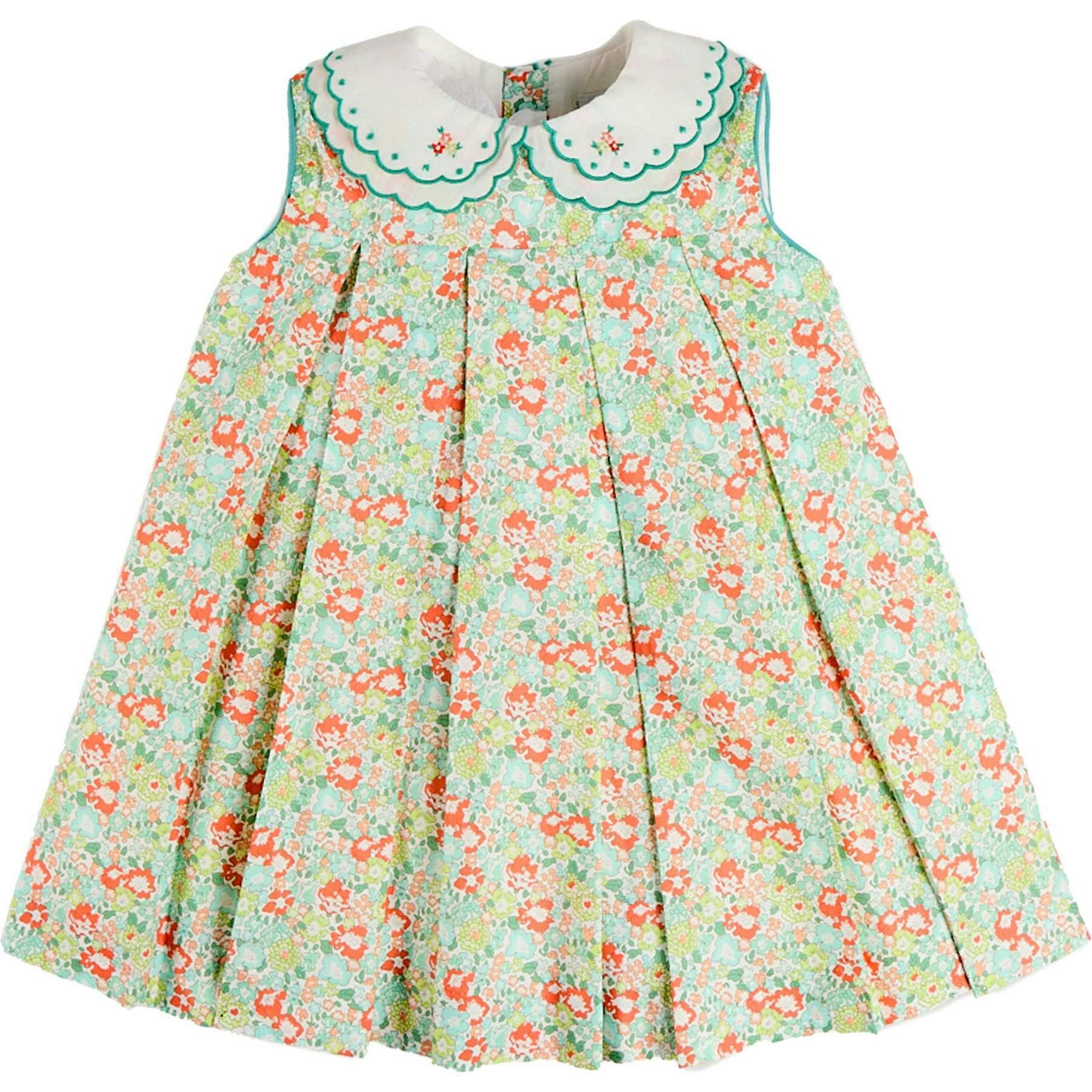 Mabel Floral Layered Scallop Collar Trapeze Dress in Green (12mths- 10yrs)