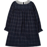 Plaid Petal Collar Long Sleeve Dress