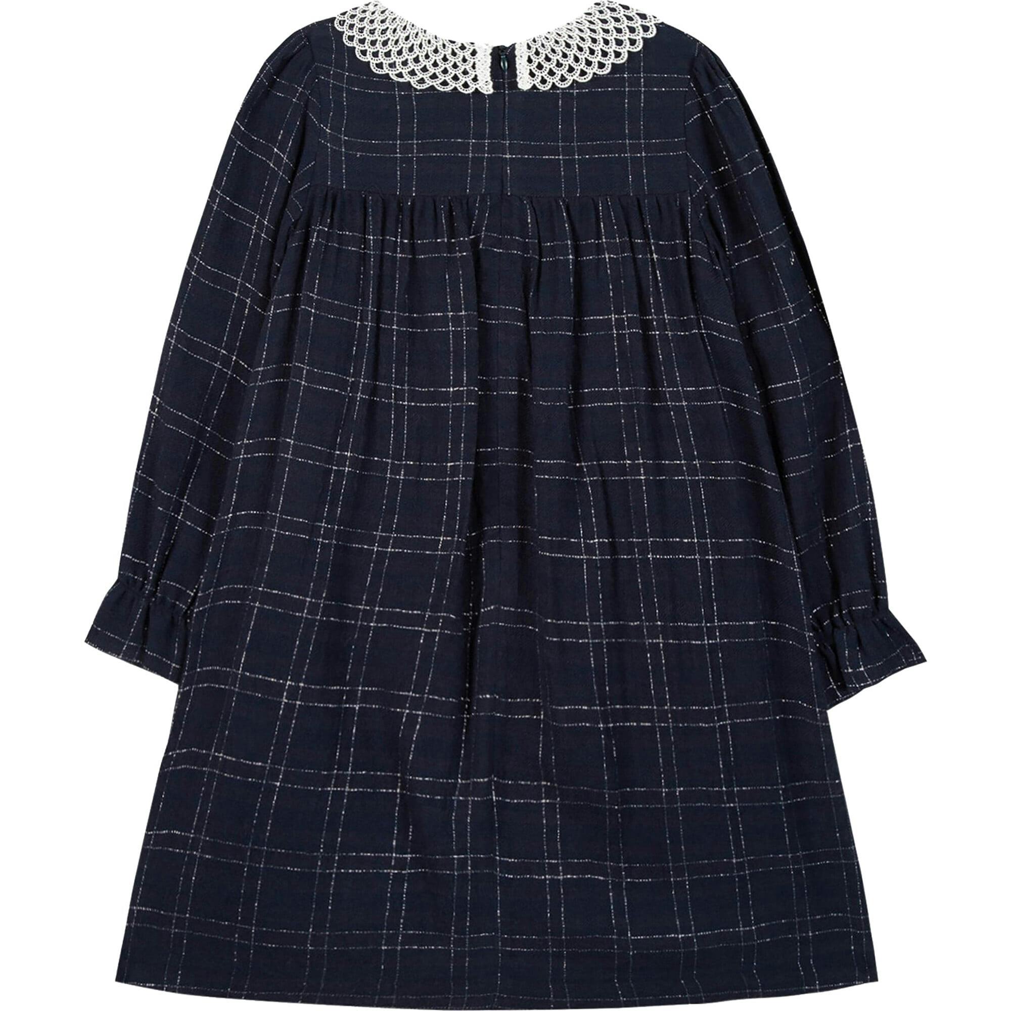 Plaid Petal Collar Long Sleeve Dress