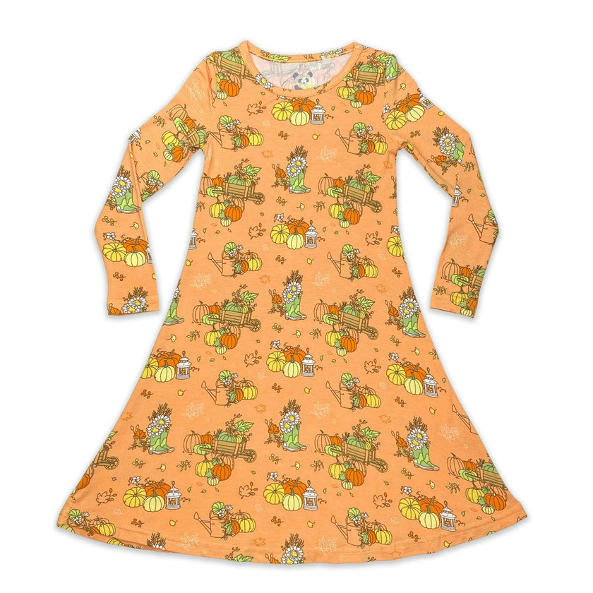 Pumpkin Bamboo Girls' Long Sleeve Dress