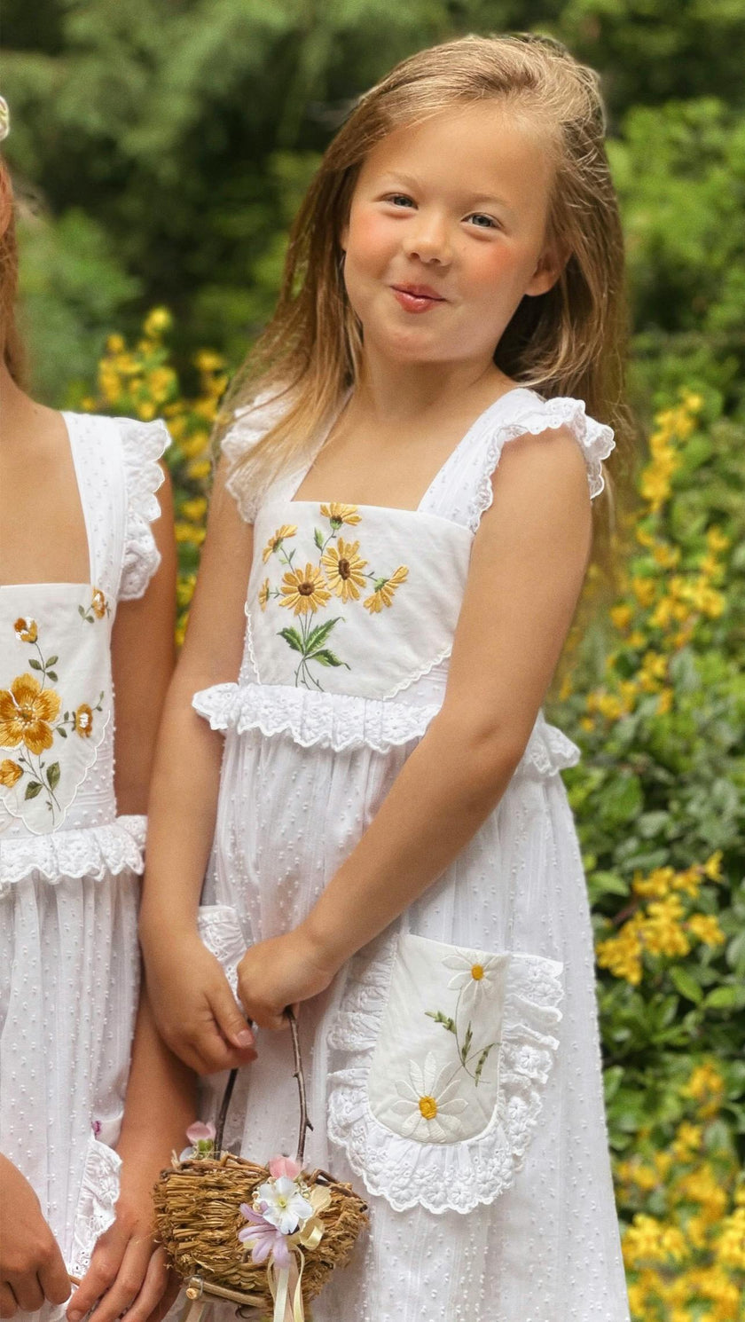 8y Heirloom Handkerchief Dress in Provençal Sunflowers & Daisies
