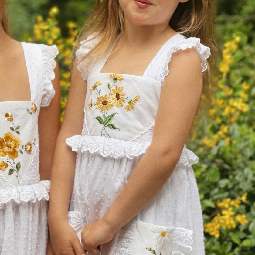 8y Heirloom Handkerchief Dress in Provençal Sunflowers & Daisies