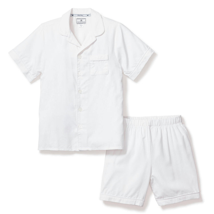 Kid's Twill Pajama Short Set in White