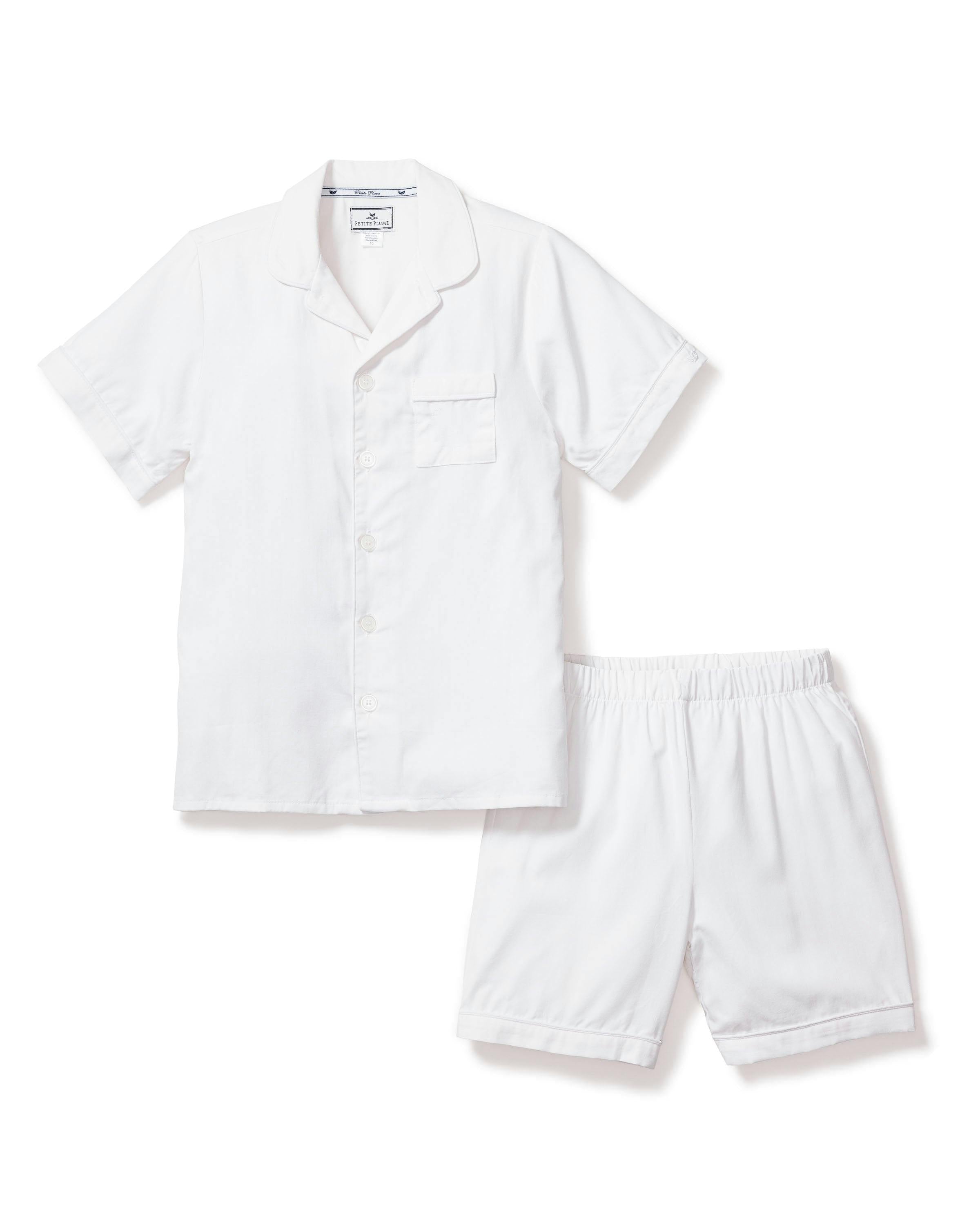 Kid's Twill Pajama Short Set in White