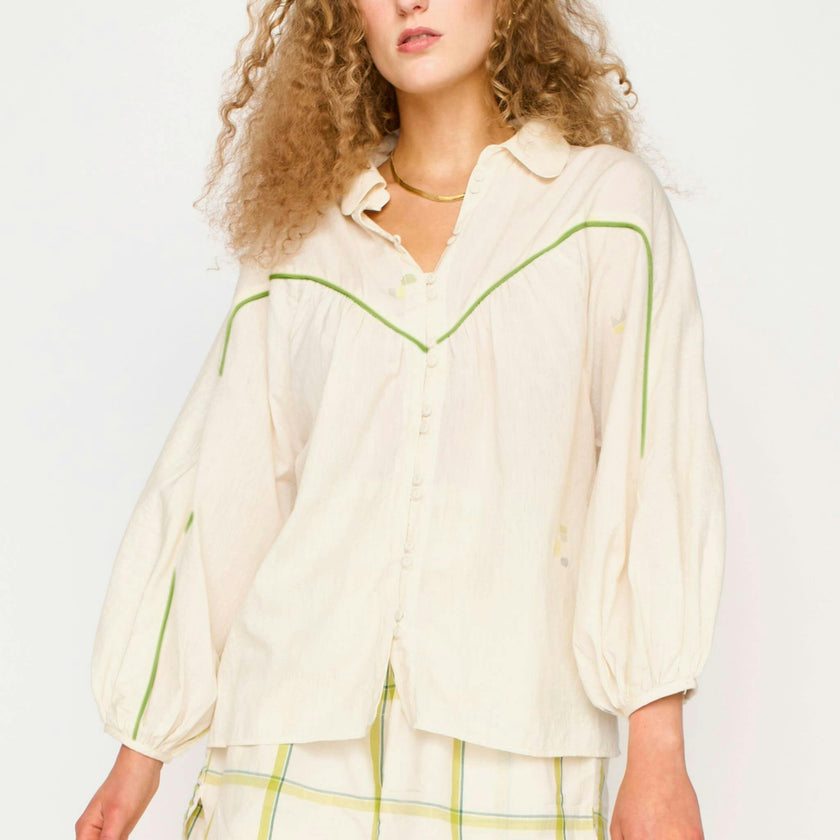 Midland Top in Lime Jamdani