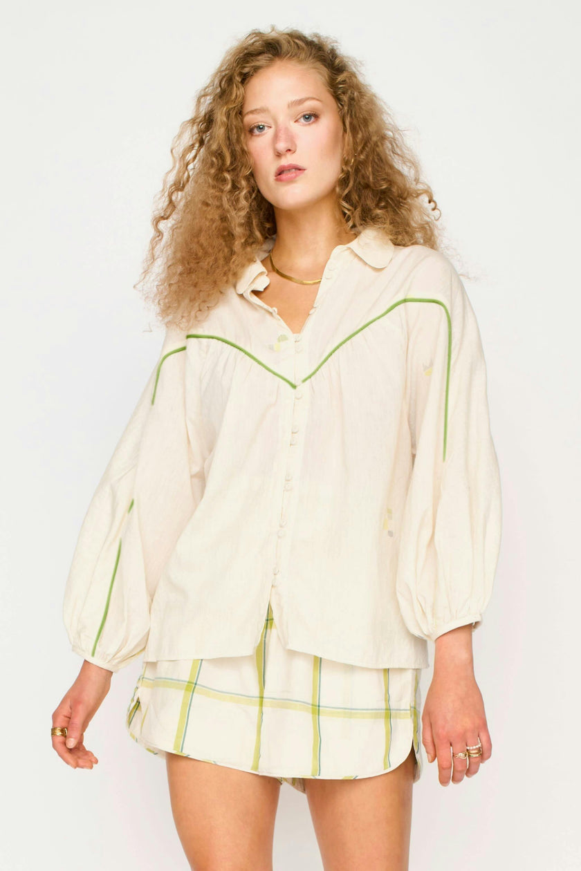 Midland Top in Lime Jamdani