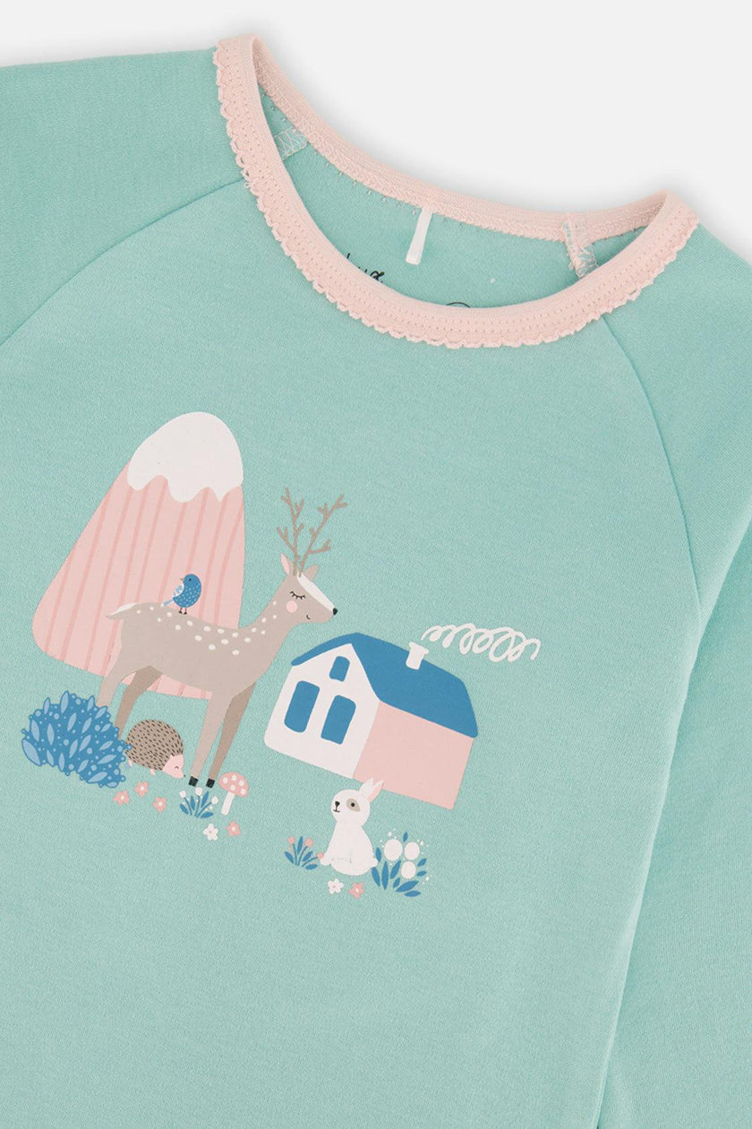 Organic Cotton Two Piece Pajama Set Blue House Print