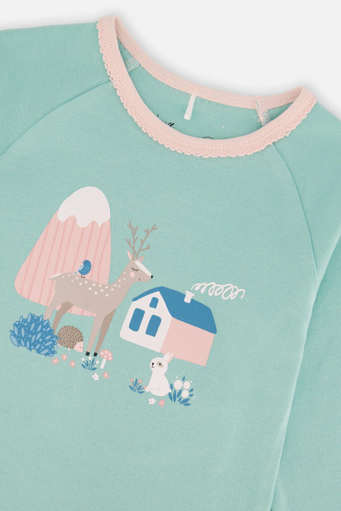 Organic Cotton Two Piece Pajama Set Blue House Print