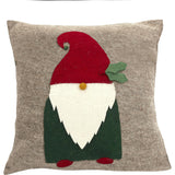 Hand Felted Wool Pillow - Gnome Red Hat Gray - 20"