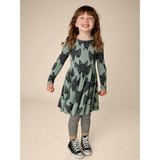 Bats Print Boat Neck Long Sleeve Ballet Skirt Dress, Multi