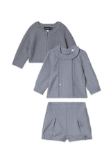 Woolen Button Front Long Sleeve Cardigan, Shirt, and Shorts Three Piece Set