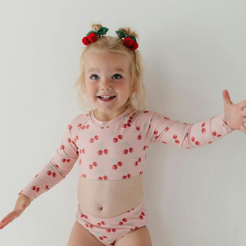 Girls Crop Two-Piece Swimsuit in Cherries