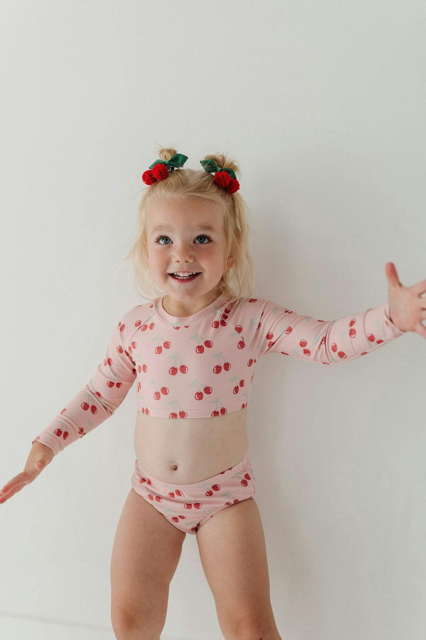 Girls Crop Two-Piece Swimsuit in Cherries