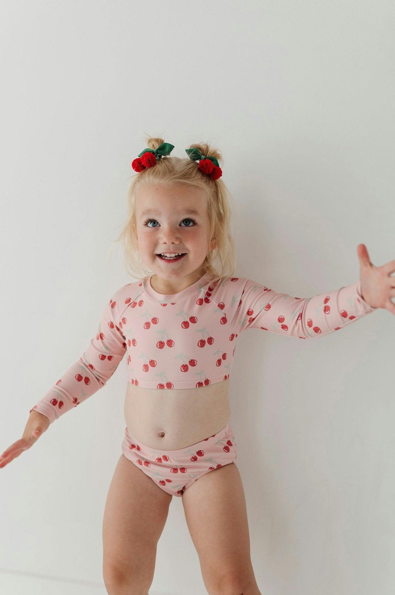 Girls Crop Two-Piece Swimsuit in Cherries