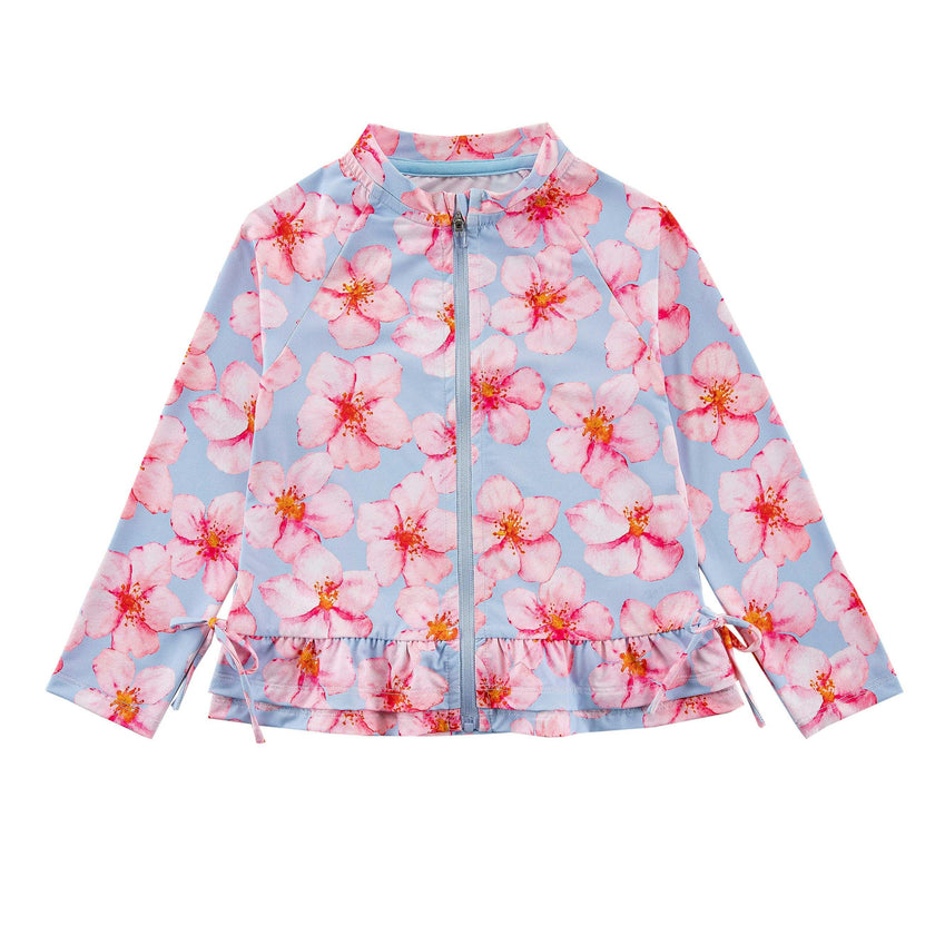 Raya UPF 50+ Ruffled Zip Up Sun Protection Jacket, Hibiscus