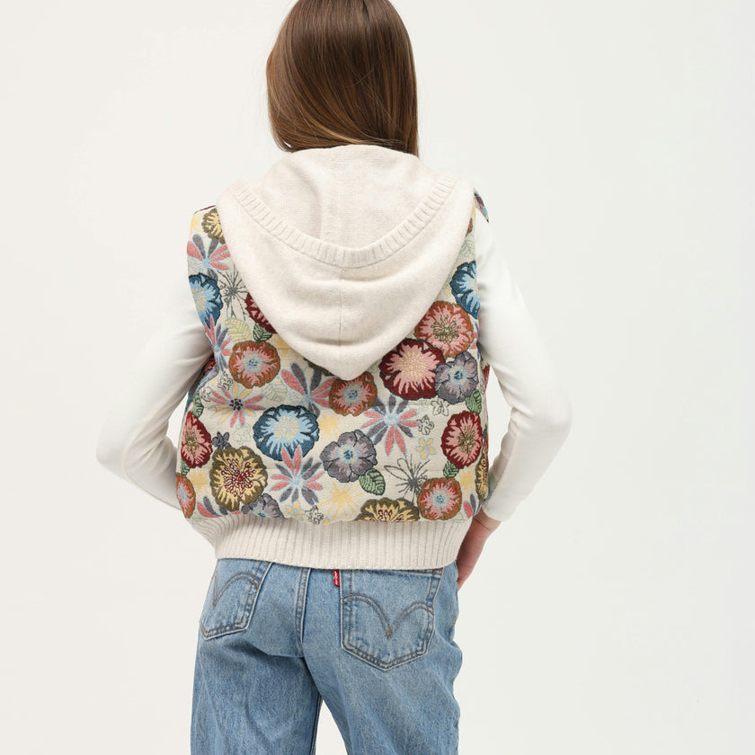 Tenly Tapestry Floral Puffer Vest Hoodie