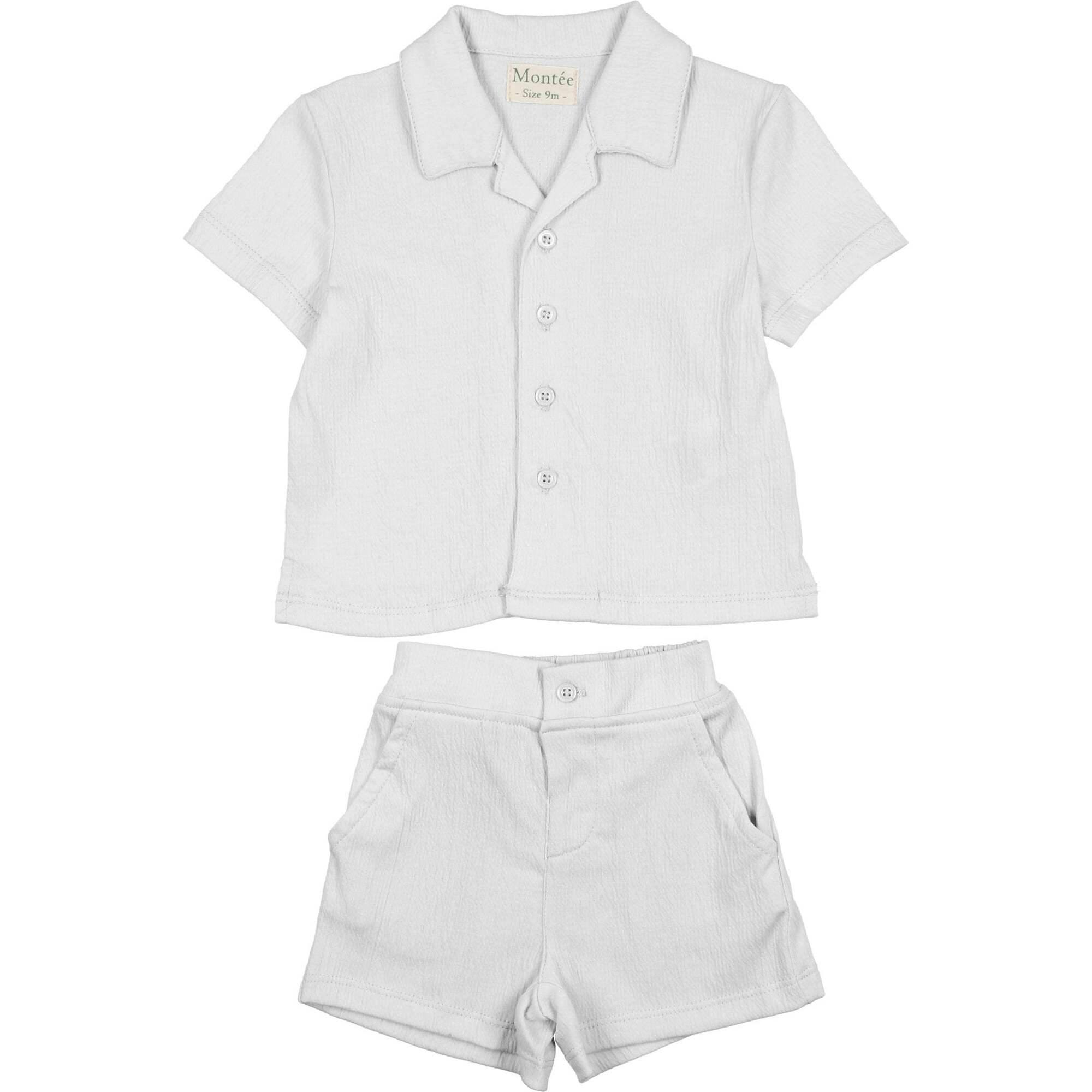 Boys Printed Gauze Collared Shirt & Short Set