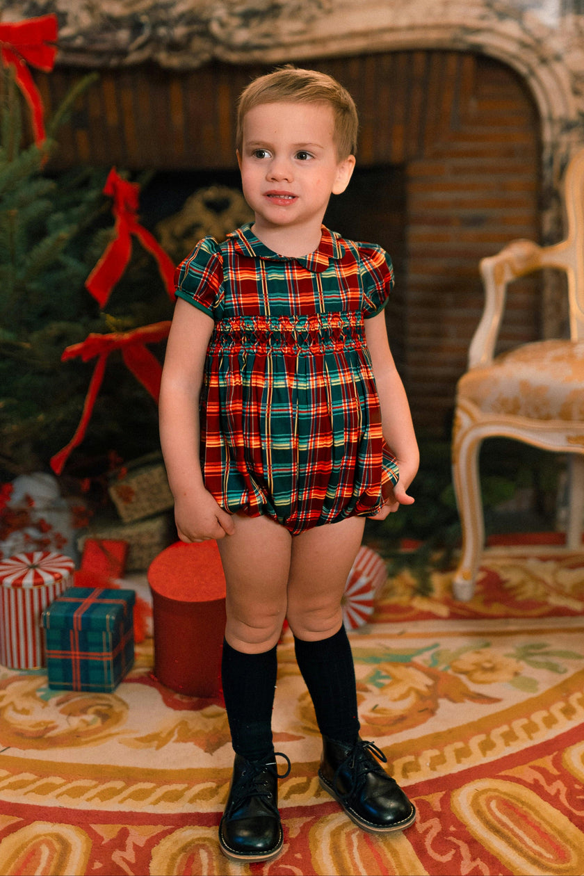 VICTOIRE TARTAN SMOCKED ROMPER