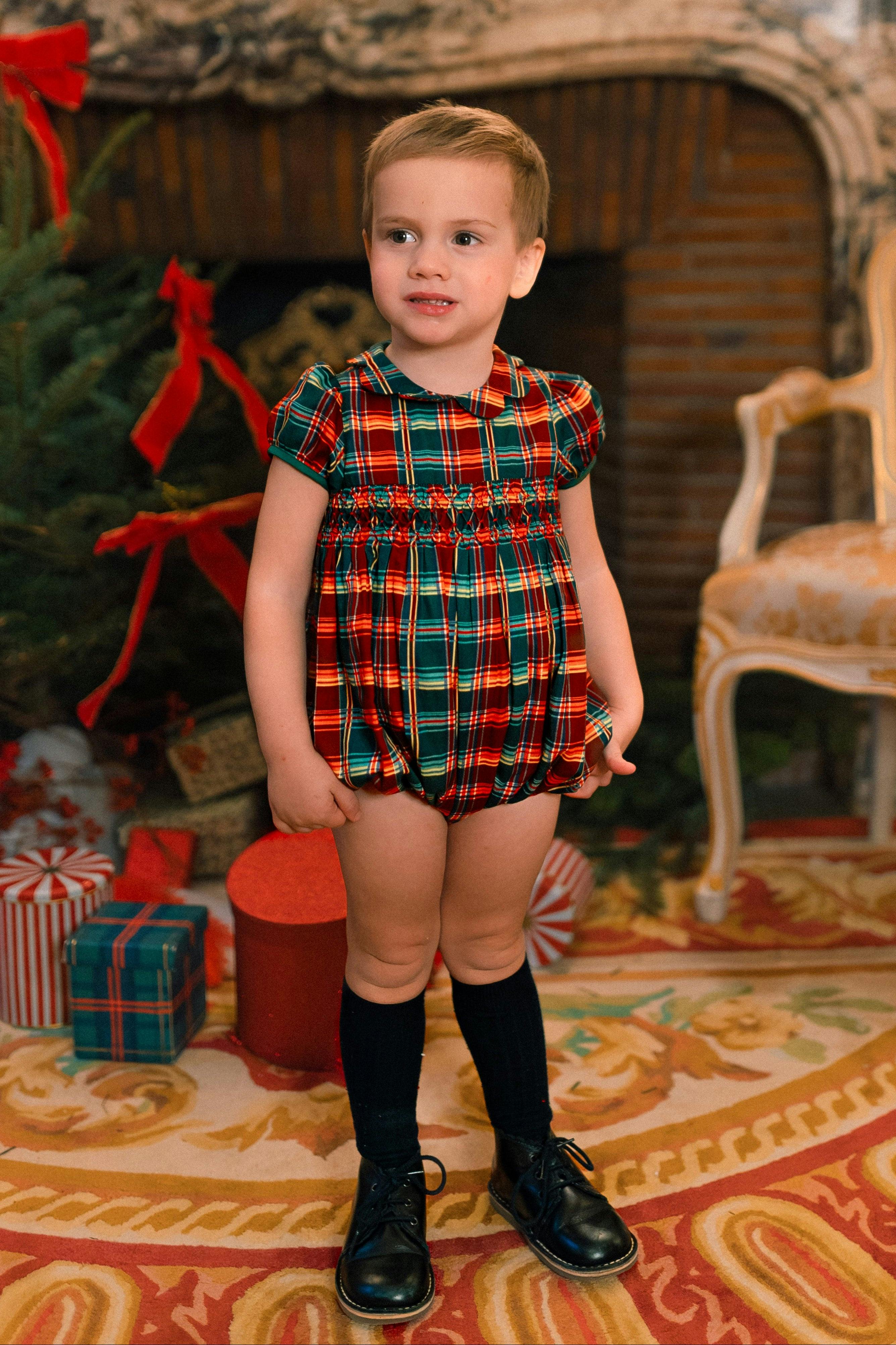 VICTOIRE TARTAN SMOCKED ROMPER